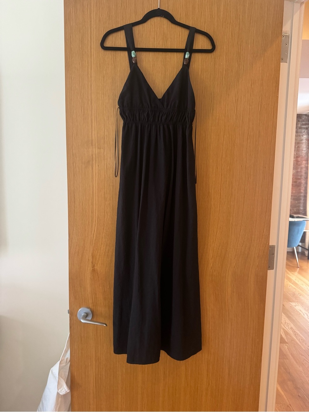 Zara Black Maxi Dress with V-Neck and Beaded Straps